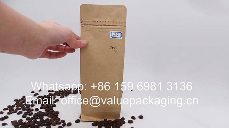 dimension 250 g coffee pouch