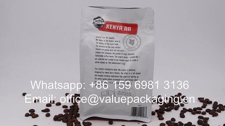 dimension 340 grams coffee doypack