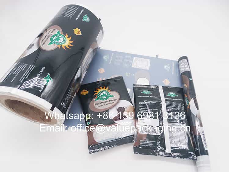 High-mechanical-strength-Printed-film-roll-for-black-pepper-powder-50grams-pillow-sachet-package