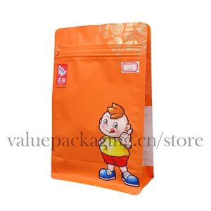 120-1 matt orange finish box bottom doypack for children snacks