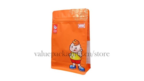 120-1 matt orange finish box bottom doypack for children snacks