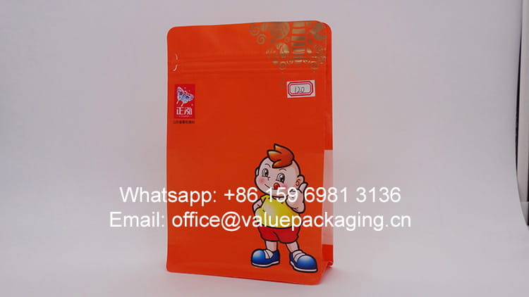 120-matt-orange-finish-box-bottom-doypack-for-children-snacks 