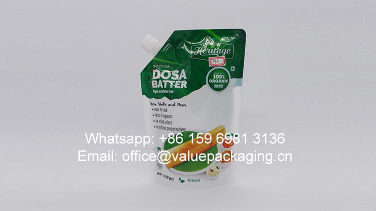 190-1 Standing Spout doypack for dosa batter FDA certificate 