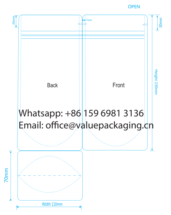 Dieline of 250g stand-up bag
