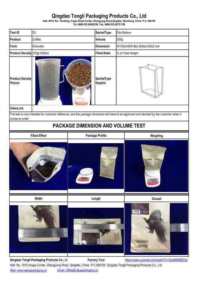Coffee-500g-Flat Bottom-W135xH265+Box Bottom35x2 mm -Package Dimension Test