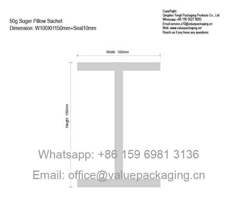 Sugar 150g Pillow Pouch W100XH150+BS10mm Dieline