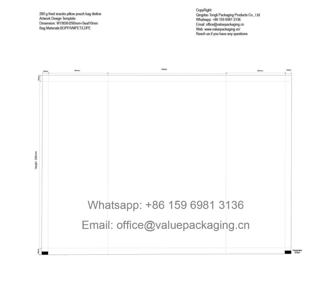 280 g Fried Snacks Pillow Pouch Package W190XH290+BS10mm Dieline Artwork Design Template V196