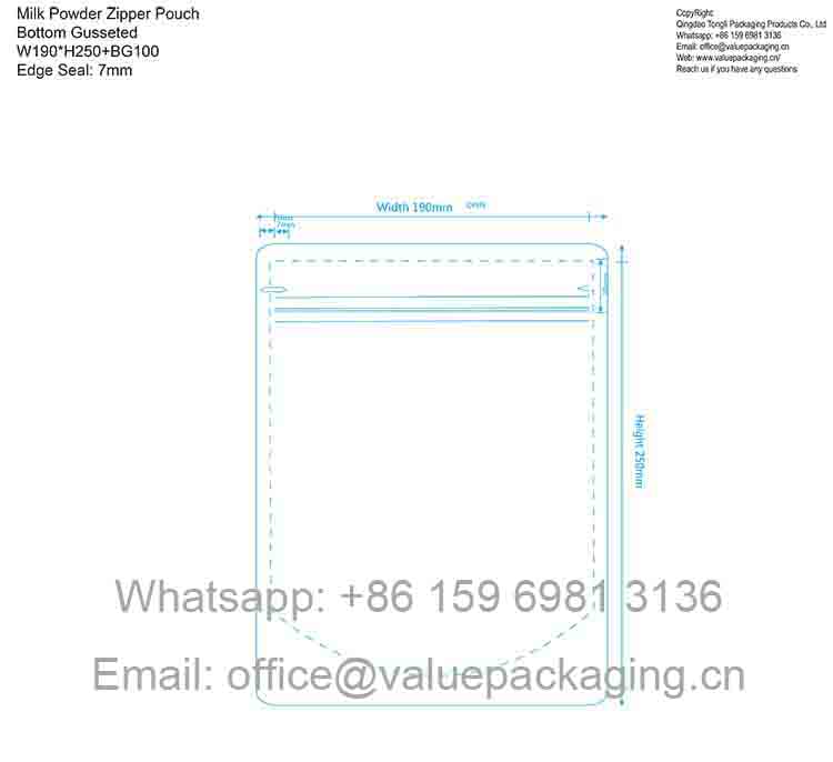 500g Milk Powder W190XH250+BG100 - Inner zipper for Chips