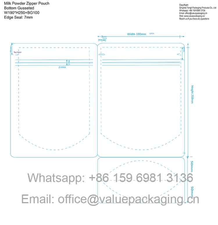 Diecut 500g Milk Powder W190XH250+BG100 - Inner zipper for Chips