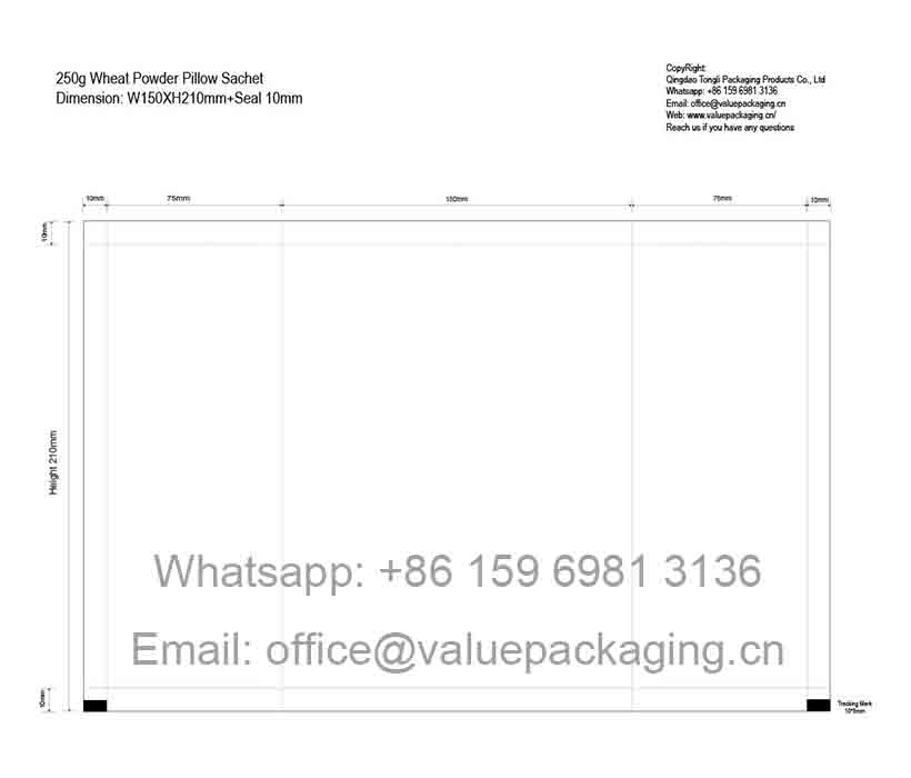 Diecut-Wheat Flour Bag-250g-Pillow PouchW150XH210+Seal 10mm