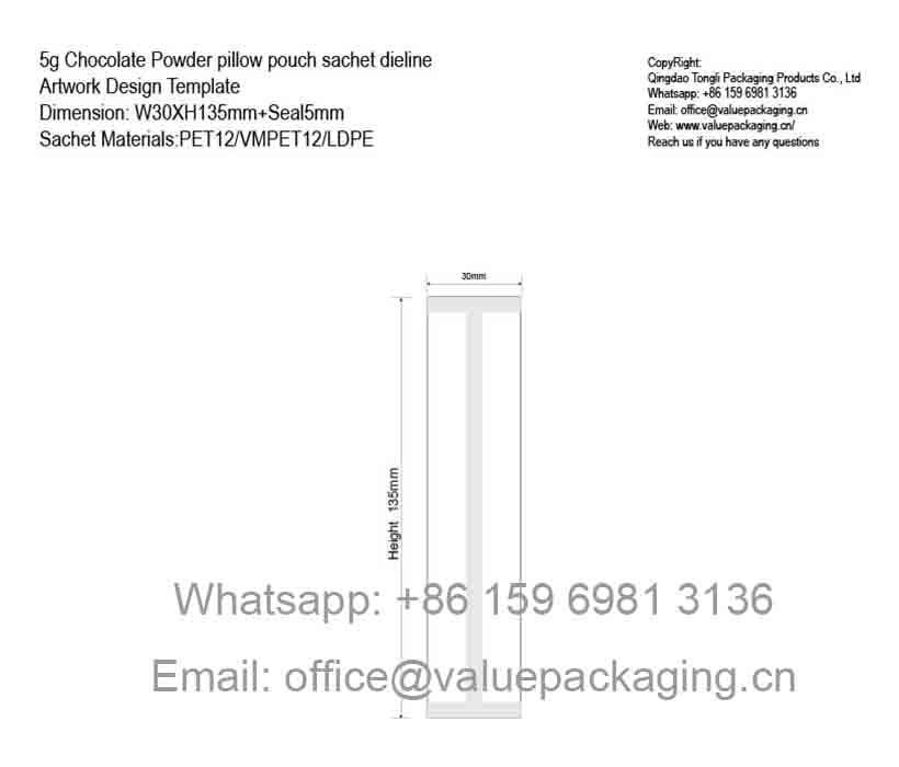 Dimension-Chocolate Powder 5g Pillow Pouch W30XH135+BS5mm Dieline Artwork
