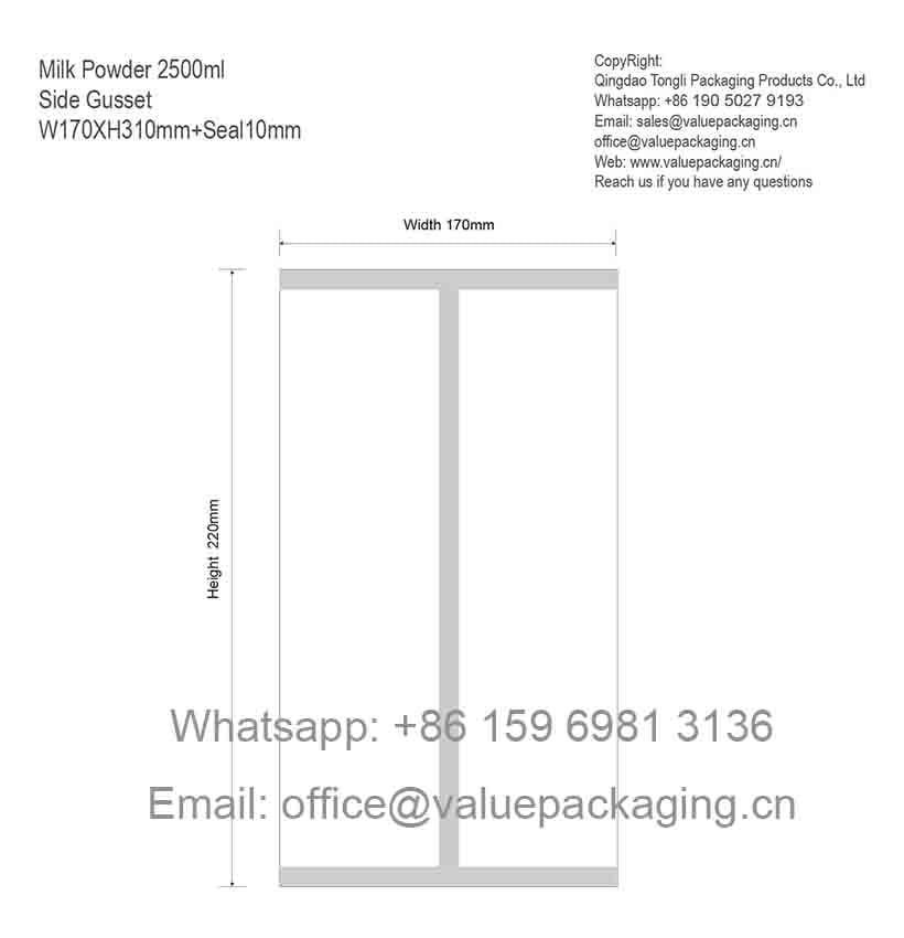 Dimension-Milk Powder-2500ml-Side Gusset-W170xH310+Side Gusset30x2 mm