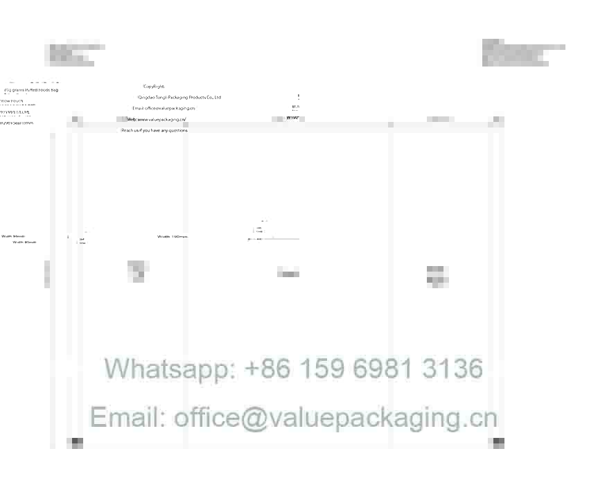 uffed Foods Bag-70g-Pillow Pouch Sachet-W190XH290+Seal10mm