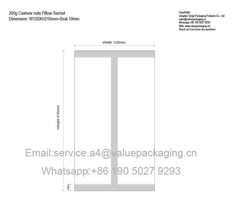 Cashew nuts 200g pillow pouch W120XH210+Seal 10mm