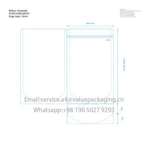 Custom printed stand up pouch with zipper W165XH265+Bottom35x2_