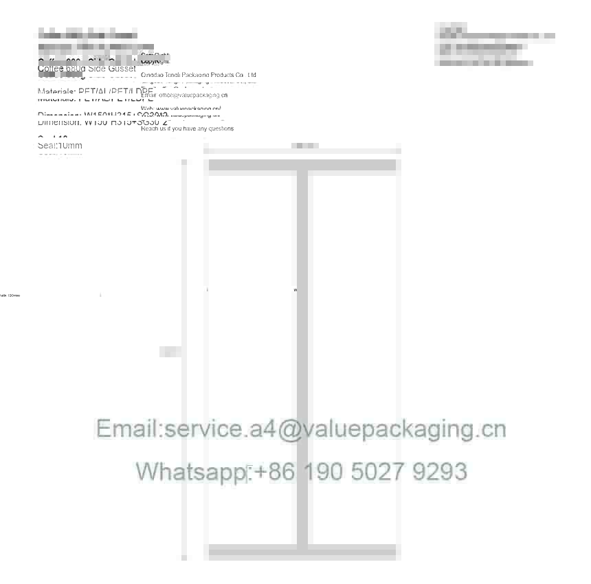 Diecut-Coffee 24oz-Side Gusset-W150xH315+Side Gusset30x2mm -Package Dimension