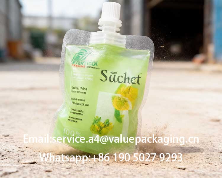 drop test of stand up spout pouch of alcohol drinks1