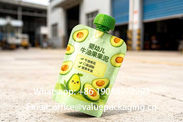 drop test of stand up spout pouch of avocado puree2