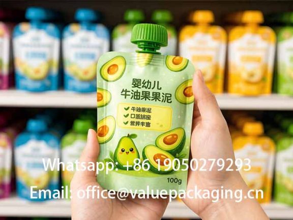 stand up spout pouch of avocado puree