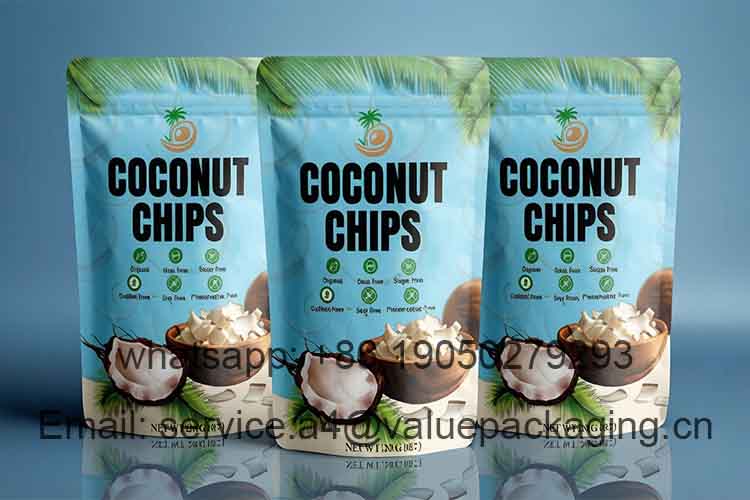 Common zippered aluminum foil coconut chip stand-up pouch