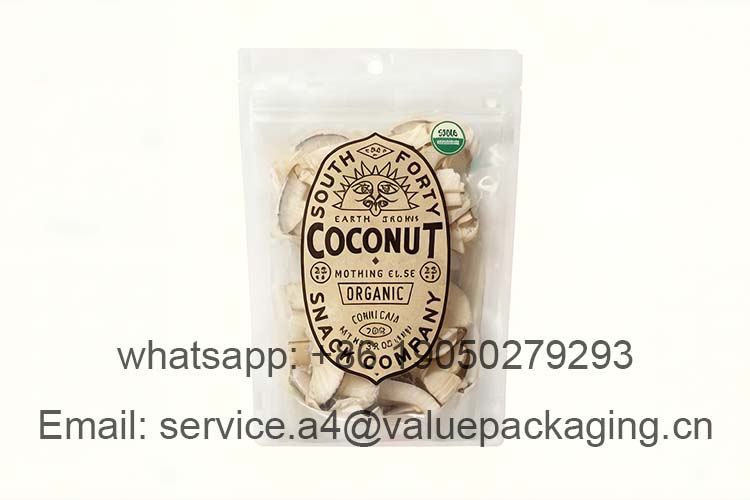 Eco-friendly coconut chip stand-up pouch
