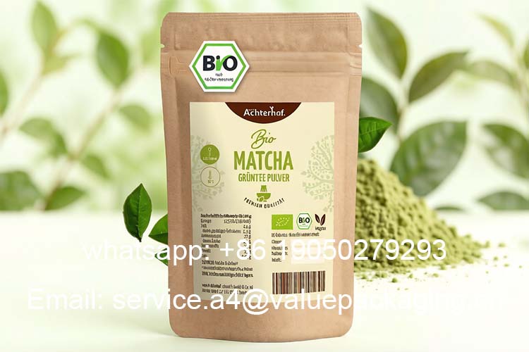 Kraft paper stand-up zipper matcha powder bag