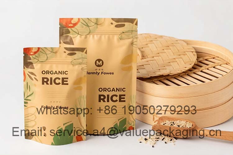Kraft paper stand-up zipper rice bag