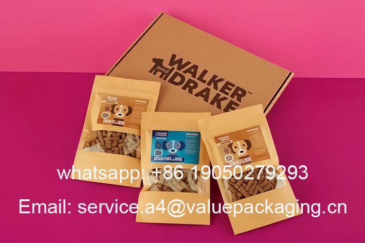 Kraft paper transparent window pet snack packaging