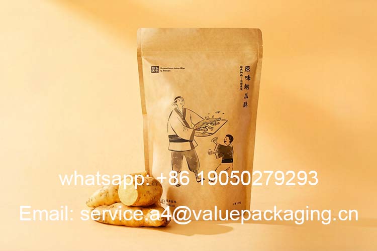 Kraft paper zipper stand-up potato chip bag