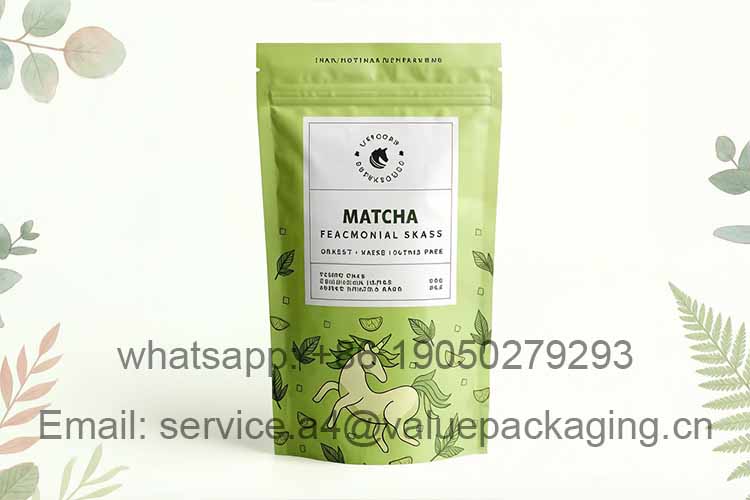 Stand-up zipper matcha powder bag