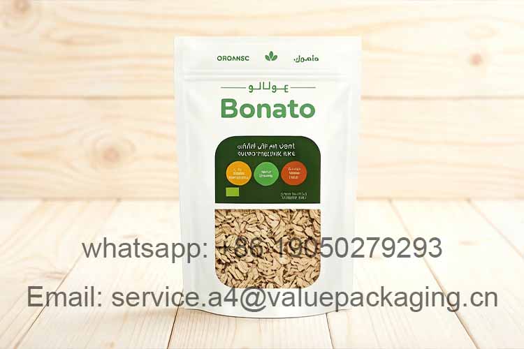 Stand-up zipper transparent window oat bag