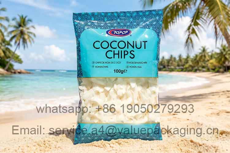 Transparent Window Coconut Chip Pillow Bag