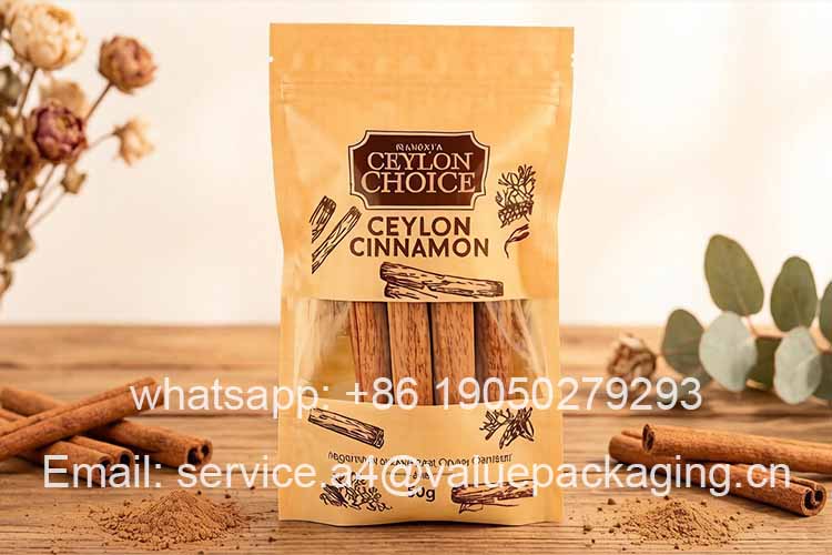 Cinnamon stick stand-up zipper kraft paper bag