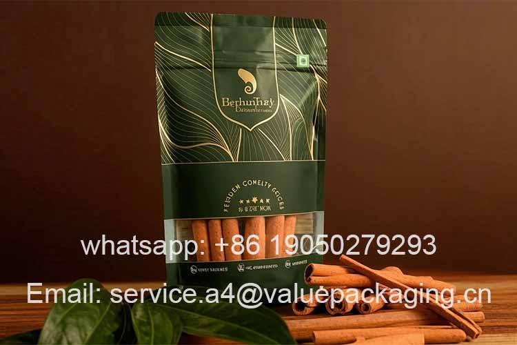 Cinnamon stick standing zippered pocket with transparent window