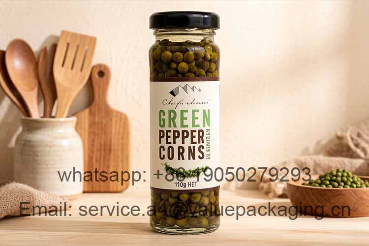 Common transparent glass bottles for packaging peppercorns