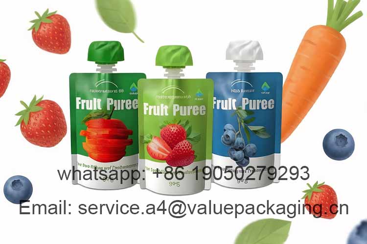 Fruit and vegetable puree spout stand-up pouch