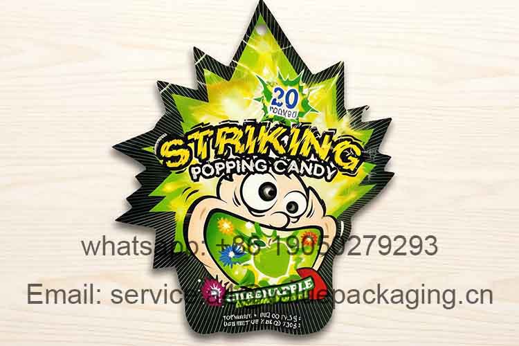 Irregularly shaped popping candy four-side seal packaging1