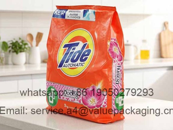 Large capacity side gusset laundry detergent bag