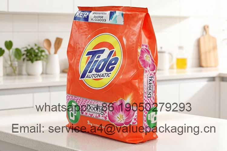 Large capacity side gusset laundry detergent bag