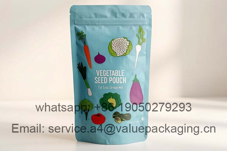 Stand-up zipper vegetable seed pouch