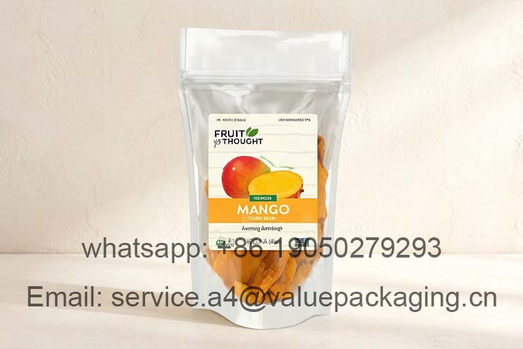 Transparent small bags of dried mango