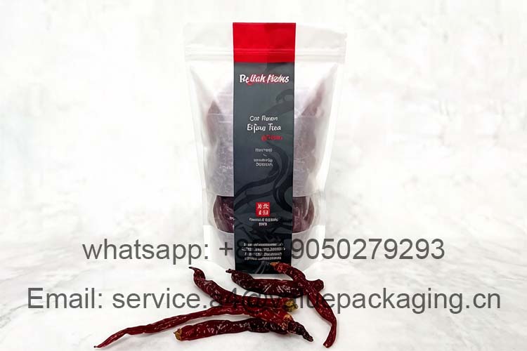 Dried chili matte transparent window stand bag