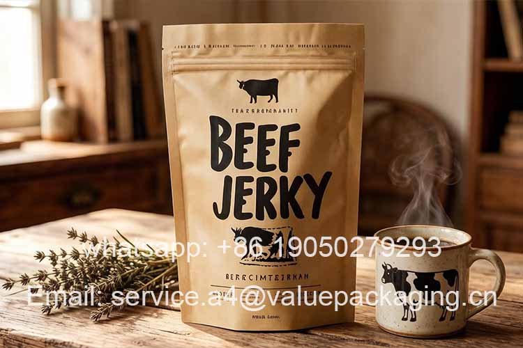 Kraft paper stand-up zipper beef jerky pouch