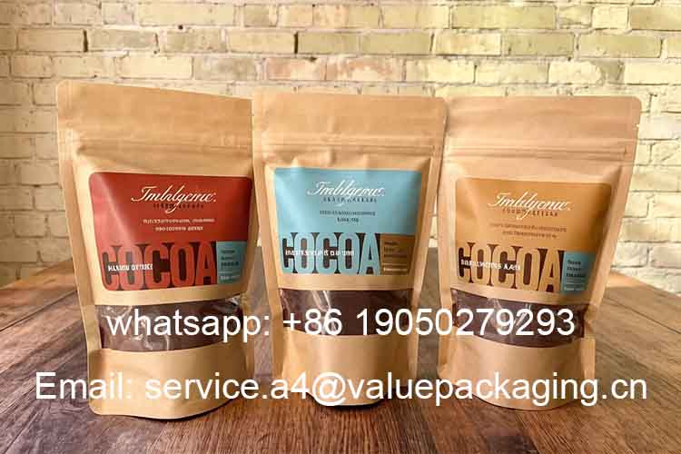 Kraft paper transparent window cocoa powder stand-up zipper bag