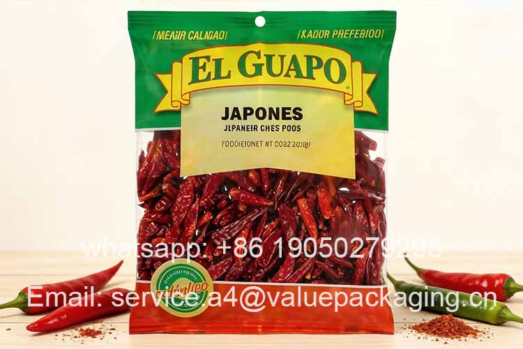 Large-capacity transparent window back-sealed bag for dried chili peppers
