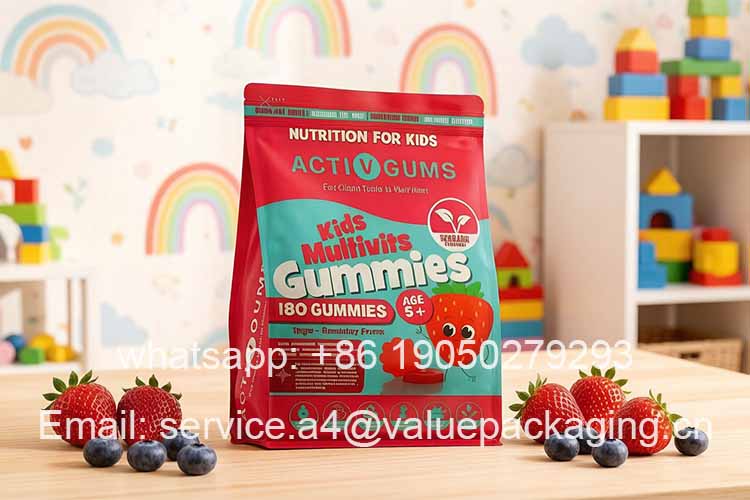 Large capacity vitamin gummies flat bottom bag