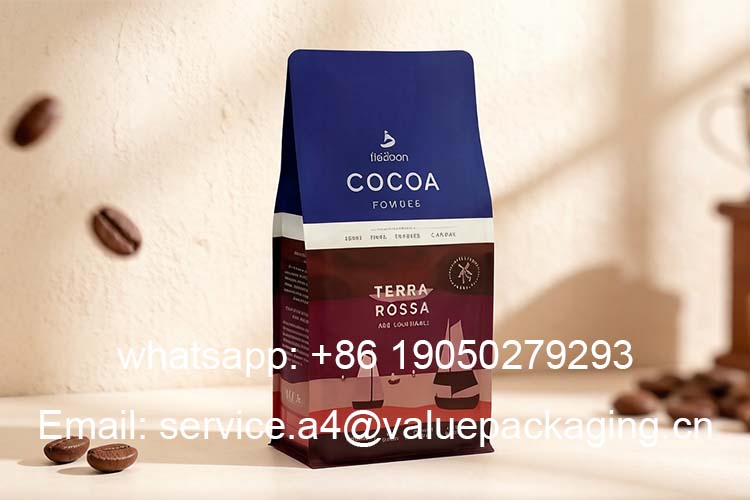 Large gram cocoa powder flat bottom bag
