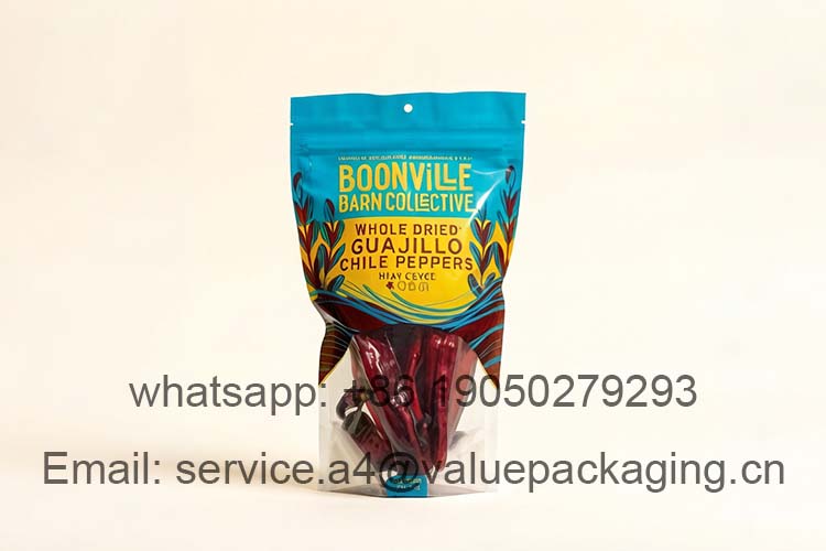 Small weight dried chili pepper transparent window stand-up bag