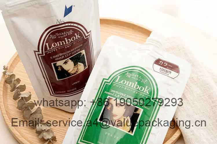 Stand-up hair dye pouch with zipper