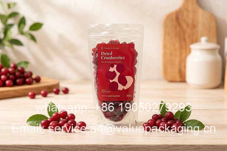 Stand-up zipper transparent cranberry bag